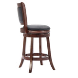 Benzara Round Wooden Swivel Barstool with Padded Seat and Back, Cherry Brown BM61369 Brown Solid Wood and Faux Leather BM61369