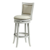 Benzara Nailhead Trim Round Leatherette Barstool with Flared Legs, White BM61371 White Solid Wood and Faux Leather BM61371