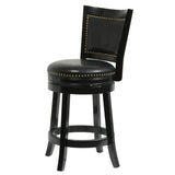 Benzara Nailhead Trim Round Leatherette Counter Stool with Flared Legs, Black BM61372 Black Solid Wood and Faux Leather BM61372