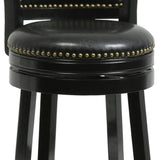 Benzara Nailhead Trim Round Leatherette Counter Stool with Flared Legs, Black BM61372 Black Solid Wood and Faux Leather BM61372