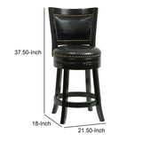 Benzara Nailhead Trim Round Leatherette Counter Stool with Flared Legs, Black BM61372 Black Solid Wood and Faux Leather BM61372