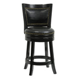 Benzara Nailhead Trim Round Leatherette Counter Stool with Flared Legs, Black BM61372 Black Solid Wood and Faux Leather BM61372