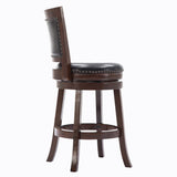 Benzara Nailhead Round Leatherette Counter Stool with Flared Leg, Brown and Black BM61374 Black and Brown Solid Wood and Faux Leather BM61374