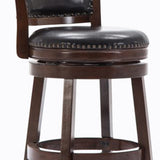 Benzara Nailhead Round Leatherette Counter Stool with Flared Leg, Brown and Black BM61374 Black and Brown Solid Wood and Faux Leather BM61374