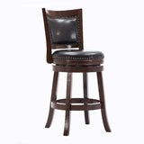 Benzara Nailhead Round Leatherette Counter Stool with Flared Leg, Brown and Black BM61374 Black and Brown Solid Wood and Faux Leather BM61374