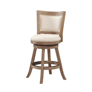 Benzara Nailhead Trim Round Counter Stool with Padded seat and Back,Brown and Beige BM61378 Brown and Beige Solid Wood and Fabric BM61378