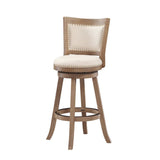 Benzara Nailhead Trim Round Barstool with Padded seat and Back, Brown and Beige BM61379 Brown and Beige Solid Wood and Fabric BM61379