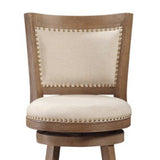 Benzara Nailhead Trim Round Barstool with Padded seat and Back, Brown and Beige BM61379 Brown and Beige Solid Wood and Fabric BM61379