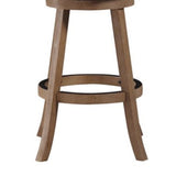 Benzara Nailhead Trim Round Barstool with Padded seat and Back, Brown and Beige BM61379 Brown and Beige Solid Wood and Fabric BM61379