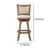 Benzara Nailhead Trim Round Barstool with Padded seat and Back, Brown and Beige BM61379 Brown and Beige Solid Wood and Fabric BM61379