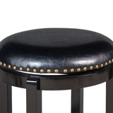 Benzara Nailhead Trim Round Leatherette Swivel Counter Stool with Flared Leg, Black BM61400 Black Solid Wood and Faux Leather BM61400