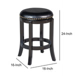 Benzara Nailhead Trim Round Leatherette Swivel Counter Stool with Flared Leg, Black BM61400 Black Solid Wood and Faux Leather BM61400