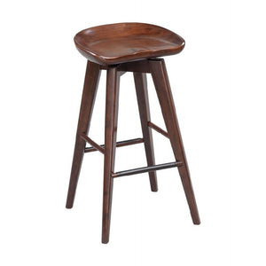 Benzara Contoured Seat Wooden Frame Swivel Barstool with Angled Legs, Dark Brown BM61418 Brown Solid Wood BM61418