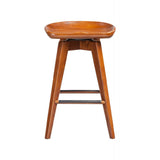 Benzara Contoured Seat Wooden Swivel Counter Stool with Angled Legs, Walnut Brown BM61419 Brown Solid Wood BM61419