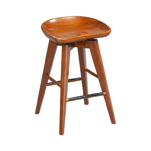 Benzara Contoured Seat Wooden Swivel Counter Stool with Angled Legs, Walnut Brown BM61419 Brown Solid Wood BM61419