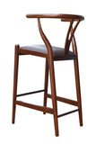 Benzara Wooden Fiddle Back Barstool with Leatherette Seating, Walnut Brown BM61428 Brown Solid Wood and Faux Leather BM61428