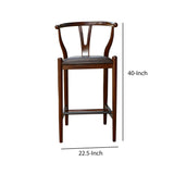 Benzara Wooden Fiddle Back Barstool with Leatherette Seating, Walnut Brown BM61428 Brown Solid Wood and Faux Leather BM61428