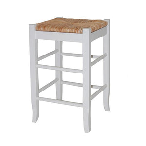 Benzara Square Wooden Frame Counter Stool with Hand Woven Rush, White and Brown BM61433 White and Brown Solid Wood and Rush BM61433