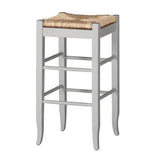 Benzara Square Wooden Frame Barstool with Hand Woven Rush, White and Brown BM61434 White and Brown Solid Wood and Rush BM61434