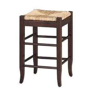 Benzara Rush Woven Wooden Frame Counter Stool with Saber Legs, Beige and Dark Brown BM61435 Brown and Beige Solid Wood and Rush BM61435