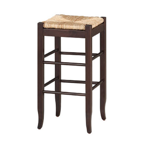 Benzara Rush Woven Wooden Frame Barstool with Saber Legs, Beige and Dark Brown BM61436 Brown and Beige Solid Wood and Rush BM61436