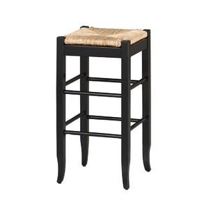 Benzara Rush Woven Wooden Frame Barstool with Saber Legs, Beige and Black BM61438 Black and Beige Solid Wood and Rush BM61438