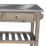 Benzara 2 Drawers Wooden Frame Kitchen Cart with Metal Top and Casters, Gray BM61463 Gray Solid Wood and Metal BM61463