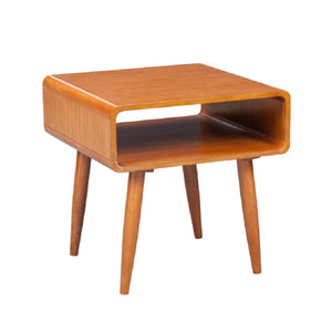 Benzara Rectangular Wooden End Table with Open Shelf and Splayed legs, Brown BM61475 Brown Solid Wood and Veneer BM61475