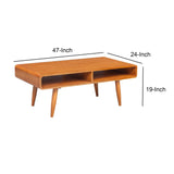 Benzara Rectangular Wooden Frame Coffee Table with 2 Open Shelves, Brown BM61476 Brown Hardwood and Veneer BM61476