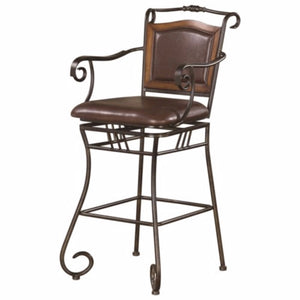 Benzara Wood Accented Metal Bar Stool with Upholstered Seat, Black & Brown BM68937 Black And Brown Wood Metal & Leather BM68937