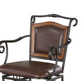 Benzara Metal Bar Stool with Upholstered Seat, Black & Brown BM68938 Black And Brown Wood, Metal & Leather BM68938