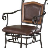 Benzara Metal Bar Stool with Upholstered Seat, Black & Brown BM68938 Black And Brown Wood, Metal & Leather BM68938