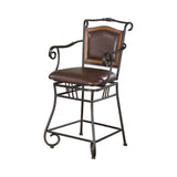 Metal Bar Stool with Upholstered Seat, Black & Brown