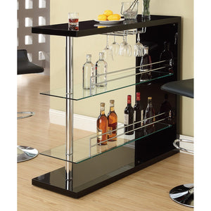 Benzara Enticing Rectangular Bar Unit with 2 Shelves and Wine Holder, Black BM68940 Black GLASS BM68940