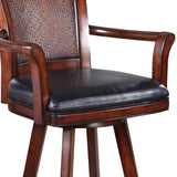 Benzara Traditional Bar Stool with Leather Seat, Brown BM68944 Brown Wood & Leather BM68944