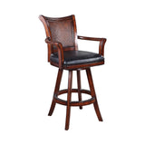 Traditional Bar Stool with Leather Seat, Brown