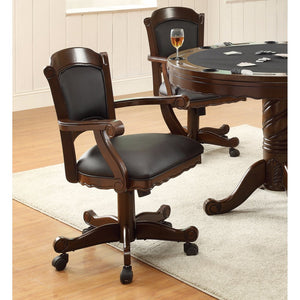 Benzara Arm Game Chair with Casters and Fabric Seat and Back, Brown BM68982 Brown PVC BM68982