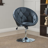 Benzara Contemporary Round Tufted Black Swivel Accent Chair BM69053 BLACK METAL BM69053