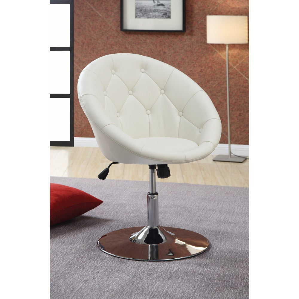 Benzara Modern Round Tufted White Swivel Accent Chair BM69055 WHITE METAL BM69055