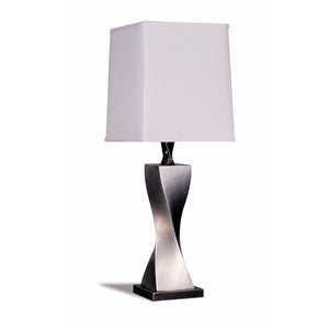 Benzara Square Shade Twist Table Lamp, White & Silver, Set of 2 BM69258 White & Silver FABRIC BM69258