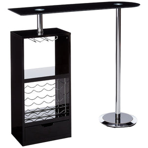 Benzara Metal Based Modern Bar Table with 12 bottles rack, Black and Chrome BM69374 Black and Chrome Metal BM69374