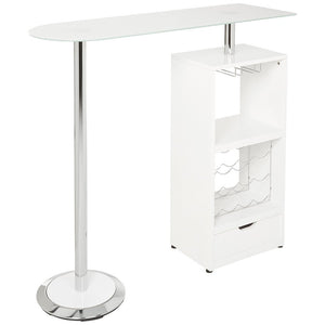 Benzara White Bar Table with functional Storage BM69375 White and Chrome Metal BM69375