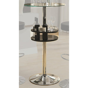 Benzara Round Bar Table with Tempered Glass Top and Storage, Black and Chrome BM69380 Black and Chrome Metal BM69380