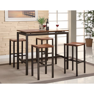 Benzara 5 Piece Contemporary Counter Height Metal Dining Set, Black And Brown BM69416 Black And Brown METAL BM69416