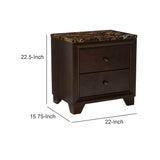 Benzara 2 Drawer Wooden Nightstand with Faux Marble Top, Cappuccino Brown BM69435 Brown Wood BM69435