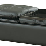 Benzara Faux Leather Storage Ottoman with Reversible Tray Tops, Black BM69563 BLACK SOLIDWOOD BM69563