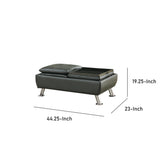 Benzara Faux Leather Storage Ottoman with Reversible Tray Tops, Black BM69563 BLACK SOLIDWOOD BM69563