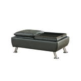 Benzara Faux Leather Storage Ottoman with Reversible Tray Tops, Black BM69563 BLACK SOLIDWOOD BM69563