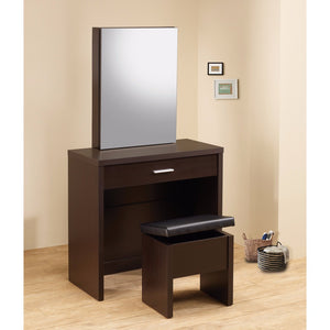 Benzara Stylish Vanity with Hidden Mirror Storage and Lift-Top Stool, 2 Piece, Brown BM69565 Brown MELAMINE PAPER BM69565