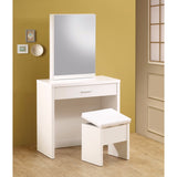 Benzara Modish Vanity with Hidden Mirror Storage and Lift-Top Stool, 2 Piece, White BM69566 White MELAMINE PAPER BM69566